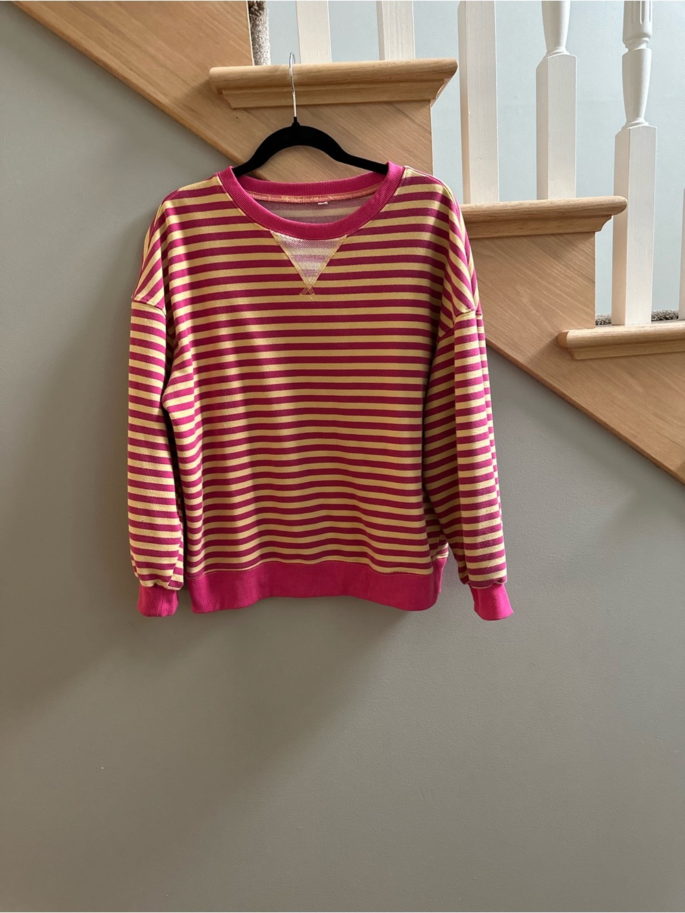 Amazon Pink and Yellow Striped Crewneck Top